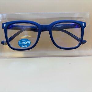 E-Specs Blue Light filtering glasses in Metallic blue +2.50